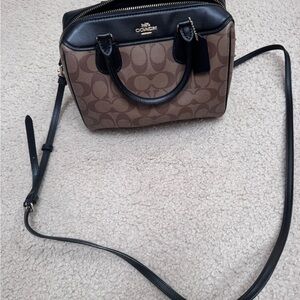 Coach Brown Signature Crossbody Satchel with Black Trim